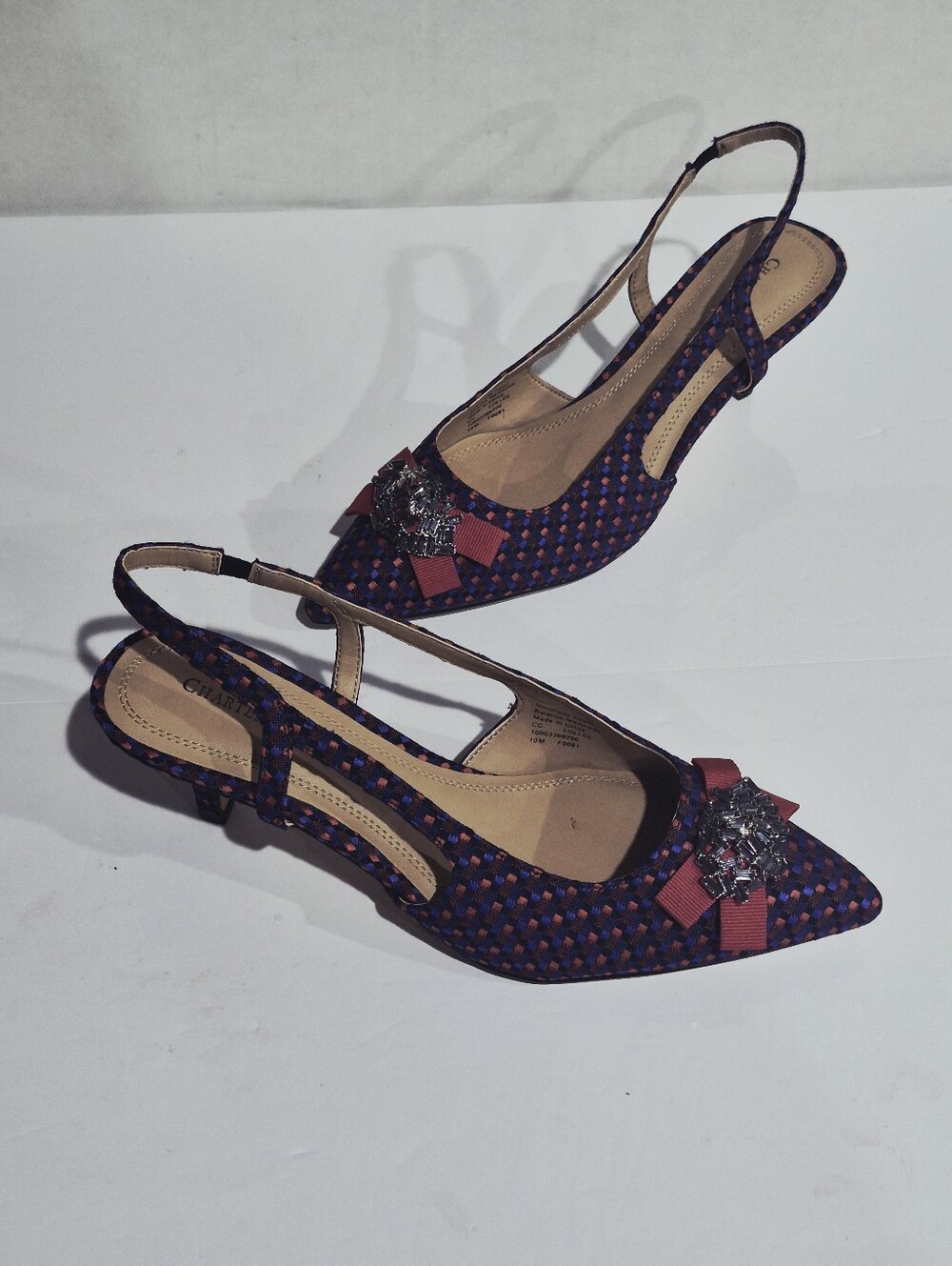 Charter Club Navy and Red Pointed Slingback Heels with Bow Size 10M